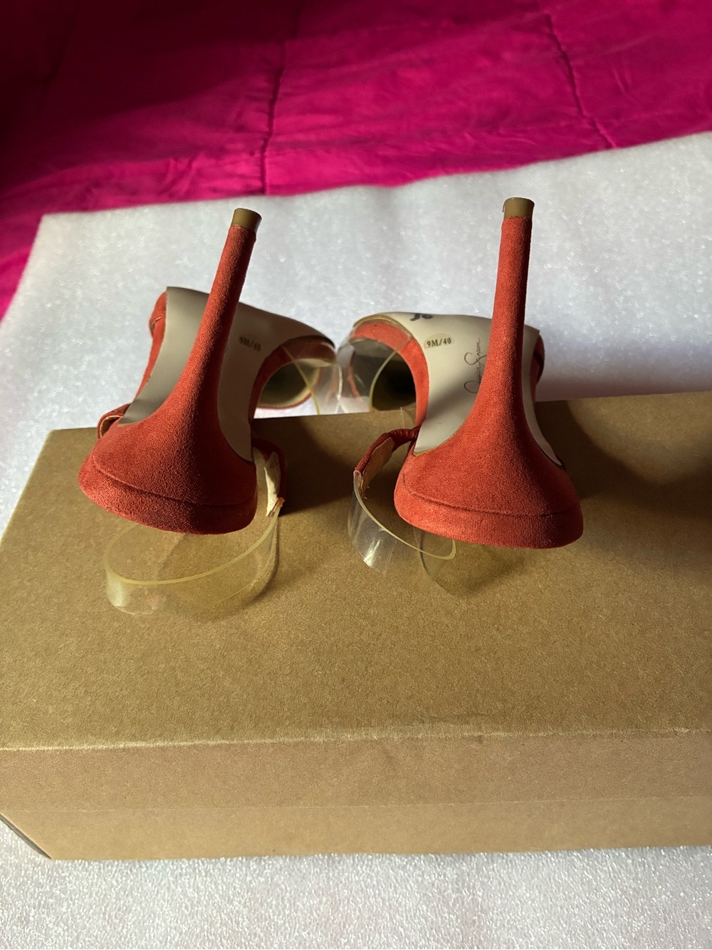 Jessica Simpson Orange Suede Pointed-Toe Clear Strap Stiletto Heels: ELEGANT🔥 - Picture 6 of 8